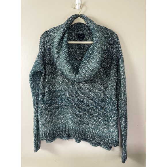 AE Women M Ocean Ombre Chunky Fisherman Knit Oversized Turtleneck Sweater Granny - Picture 1 of 8